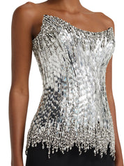 Column gown with striking corset-style bustier