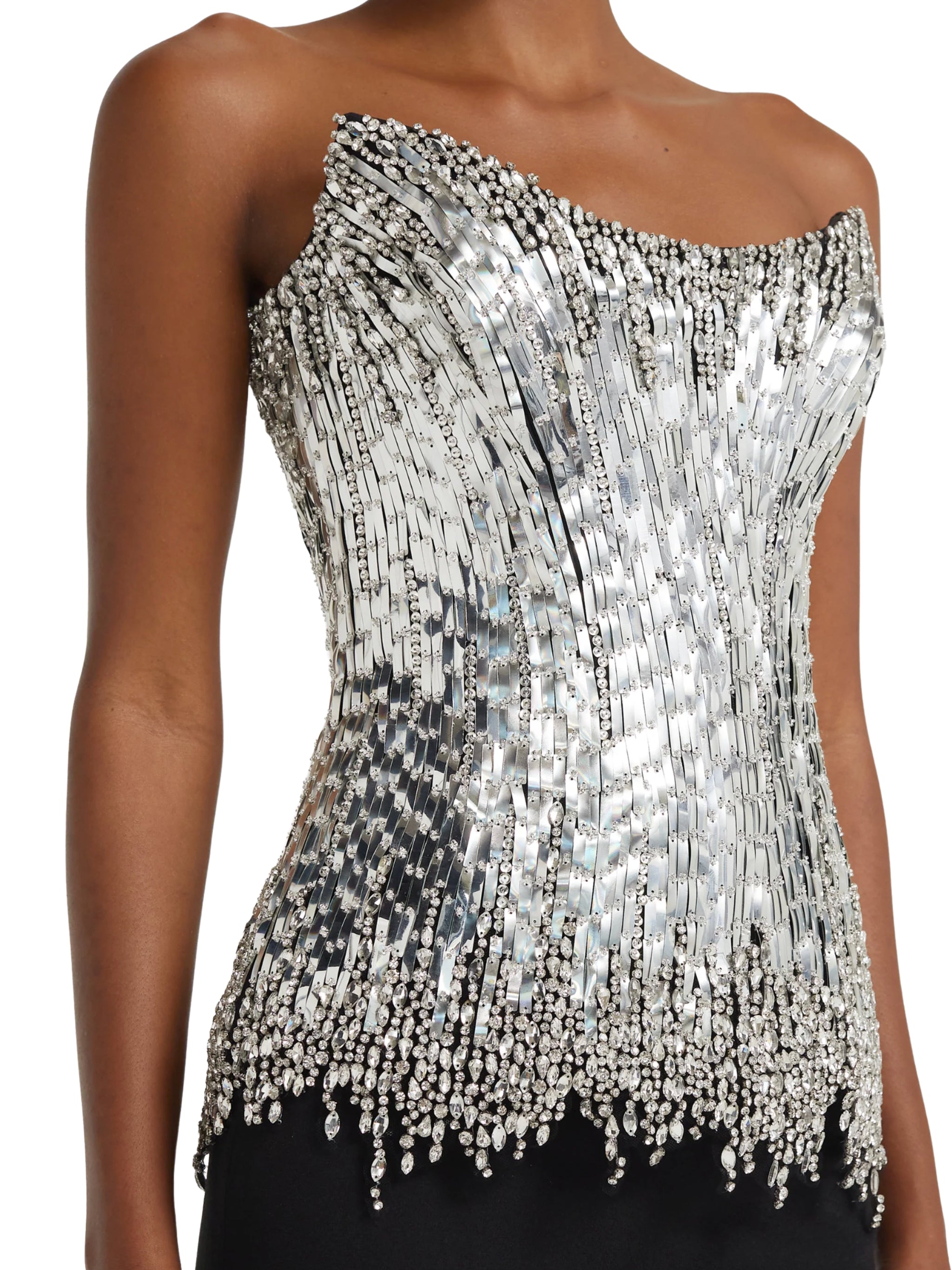 Column gown with striking corset-style bustier
