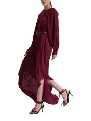 RED BELTED LONG DRESS