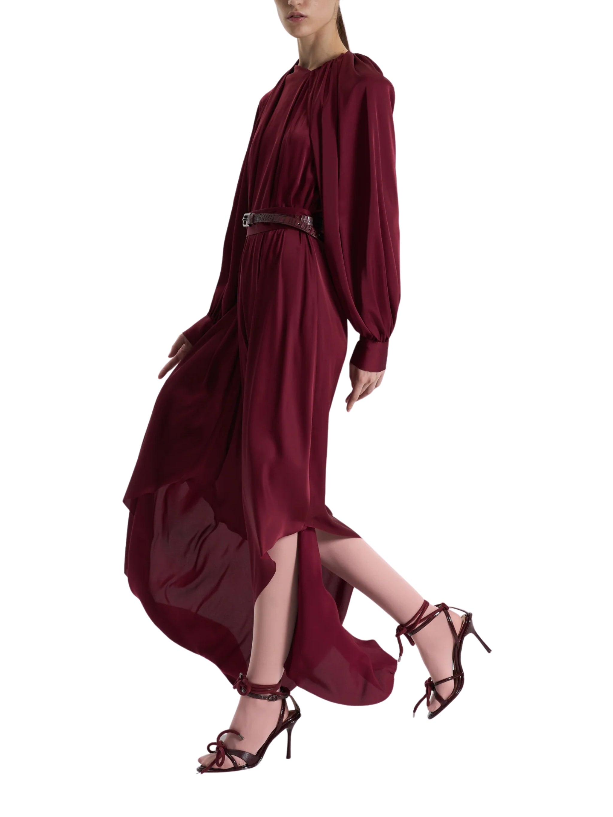 RED BELTED LONG DRESS