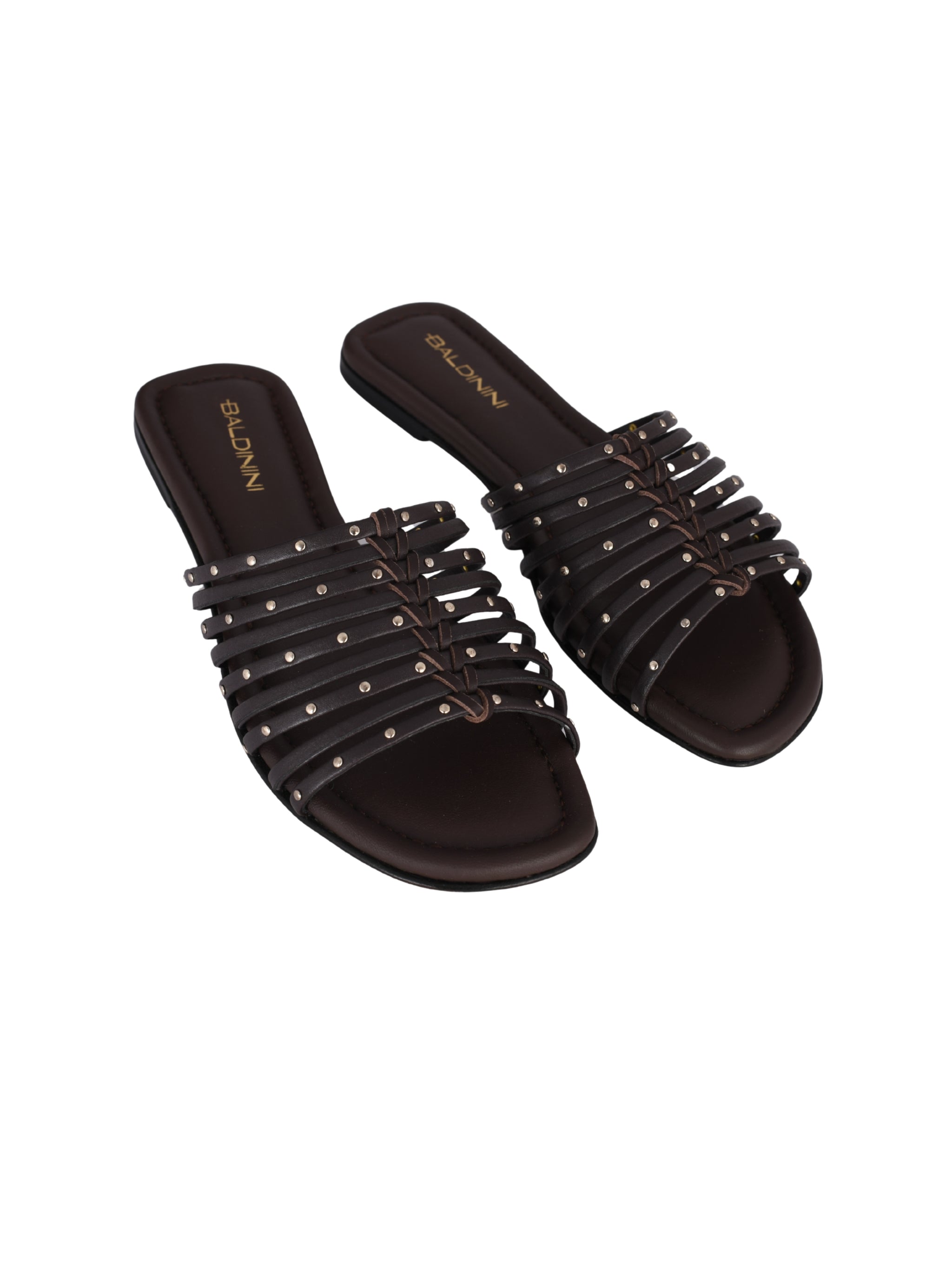 Dark brown studded leather mule