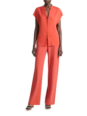 CAP SLV BLOUSE W/ CONTRAST HIDDEN PLKT