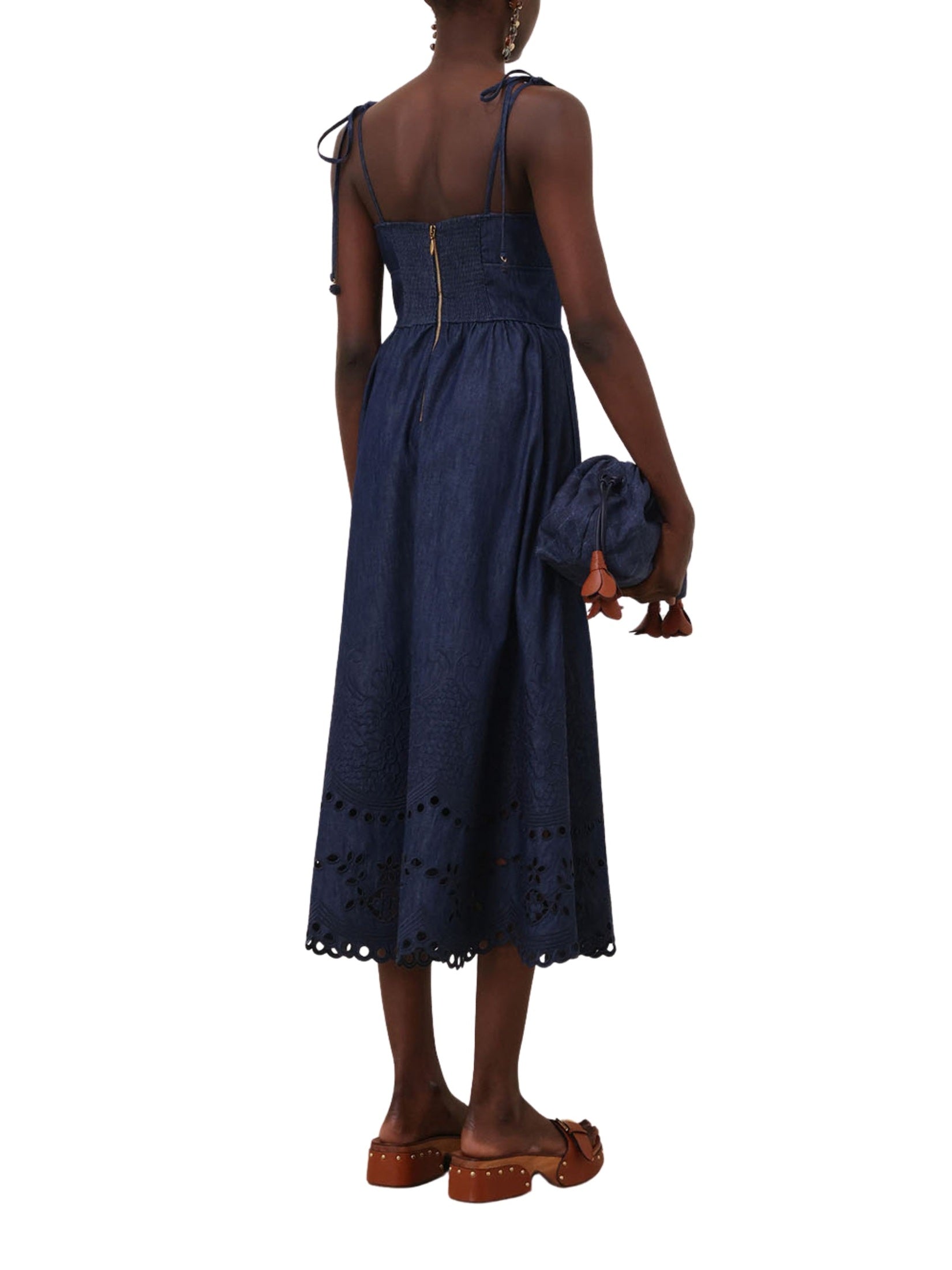 Mahon broderie denim midi