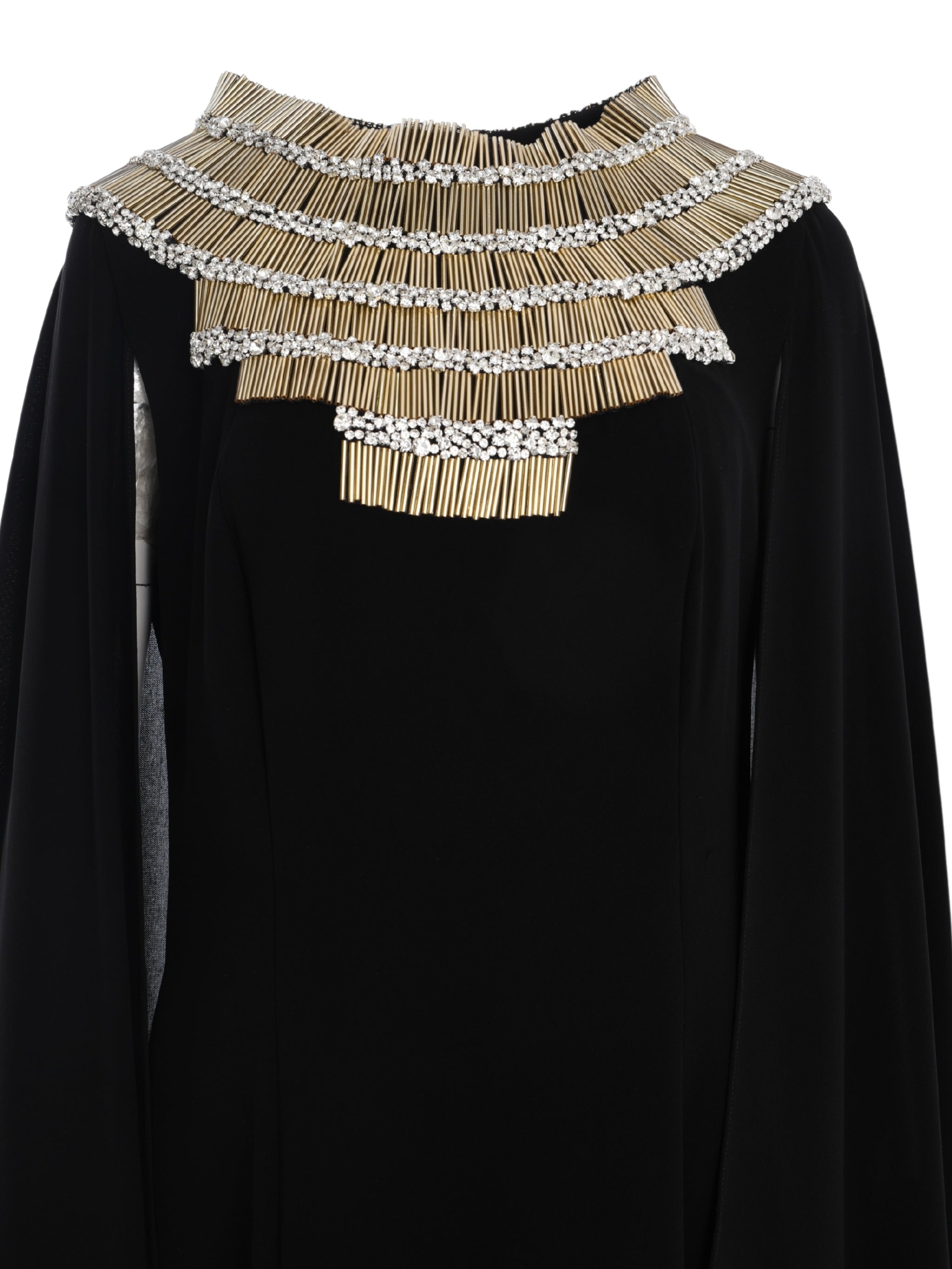 CREPE DRESS WITH EMBROIDERED NECKLINE