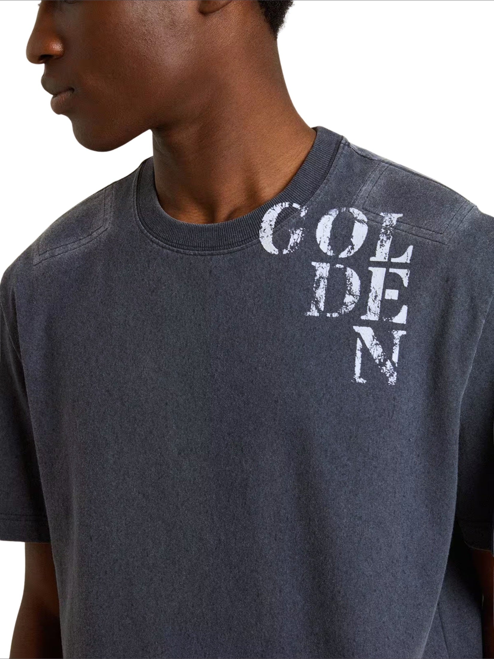 Journey m's t-shirt regular gauze cotton jersey printed base with floc print