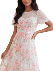 Garden rose short sleeve ankle gown