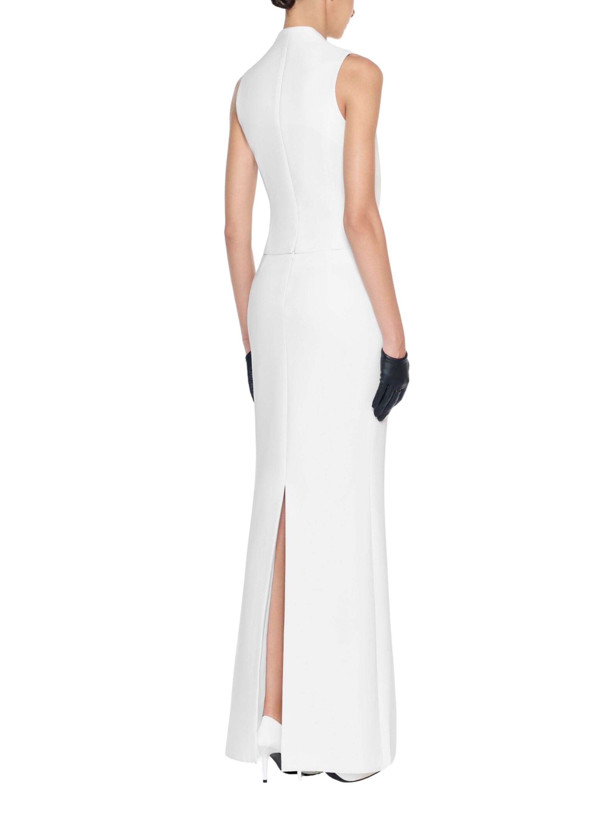 Gilet with a back zipper closure featuring front draping and a premium metal accessory detail