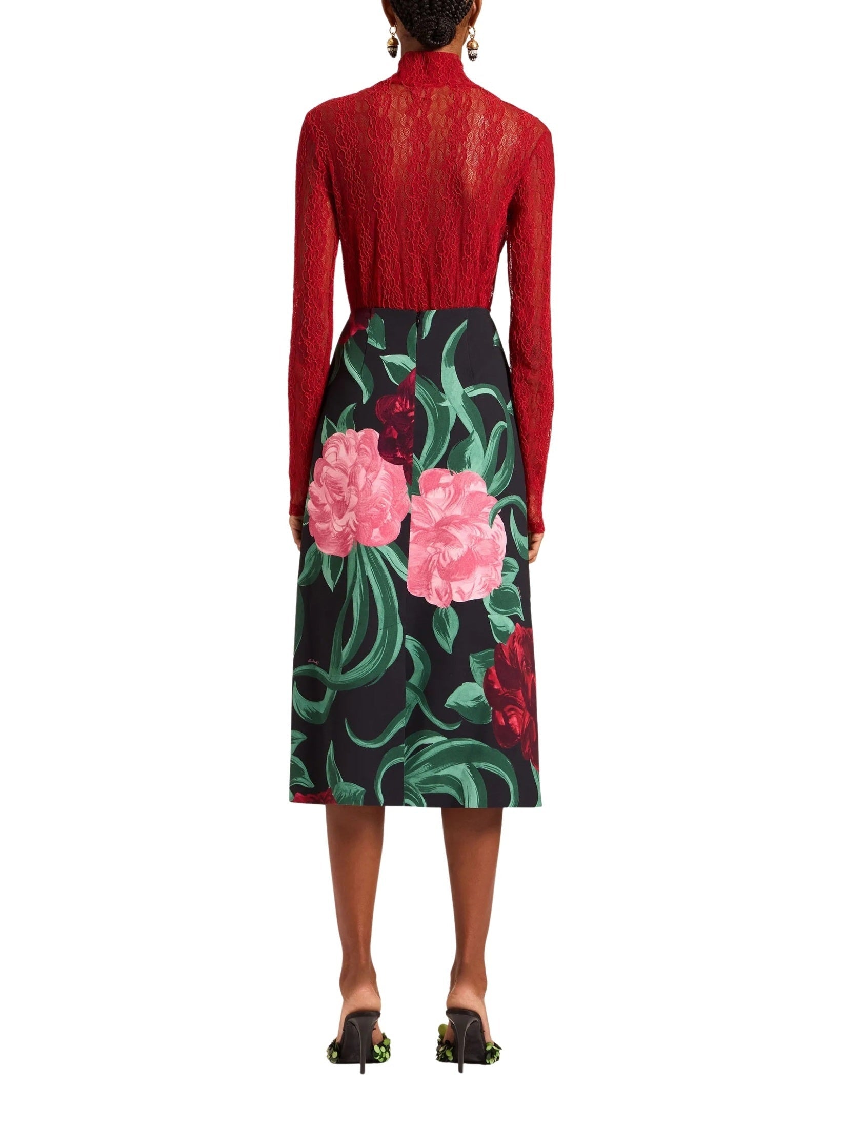 Pencil skirt peony black in sablé satin