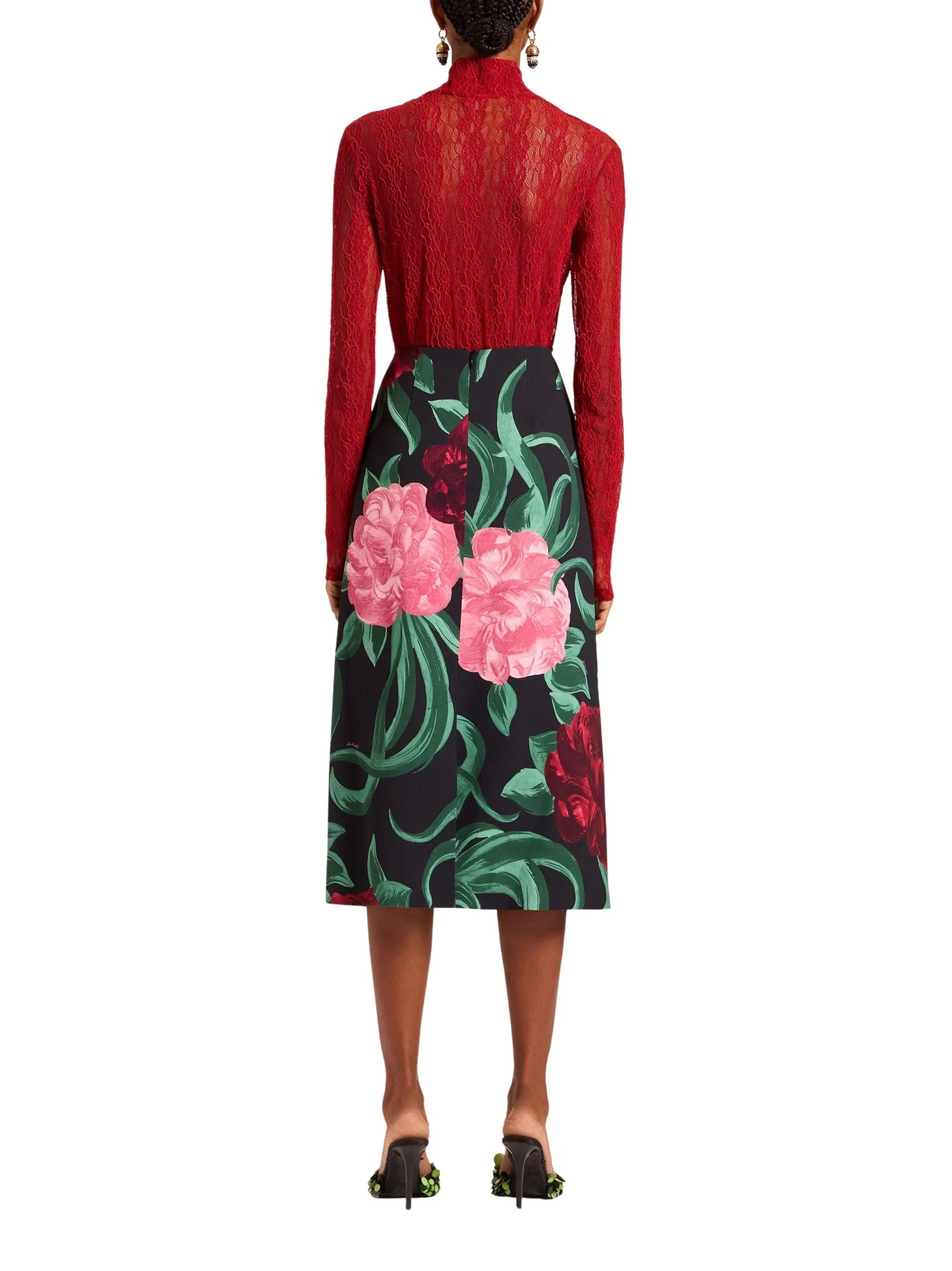 Pencil skirt peony black in sablé satin