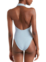 Adriana beaded swim - a metallic crinkle metallic ice blue