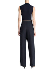 HIGH WAIST RIB TRIM TROUSER