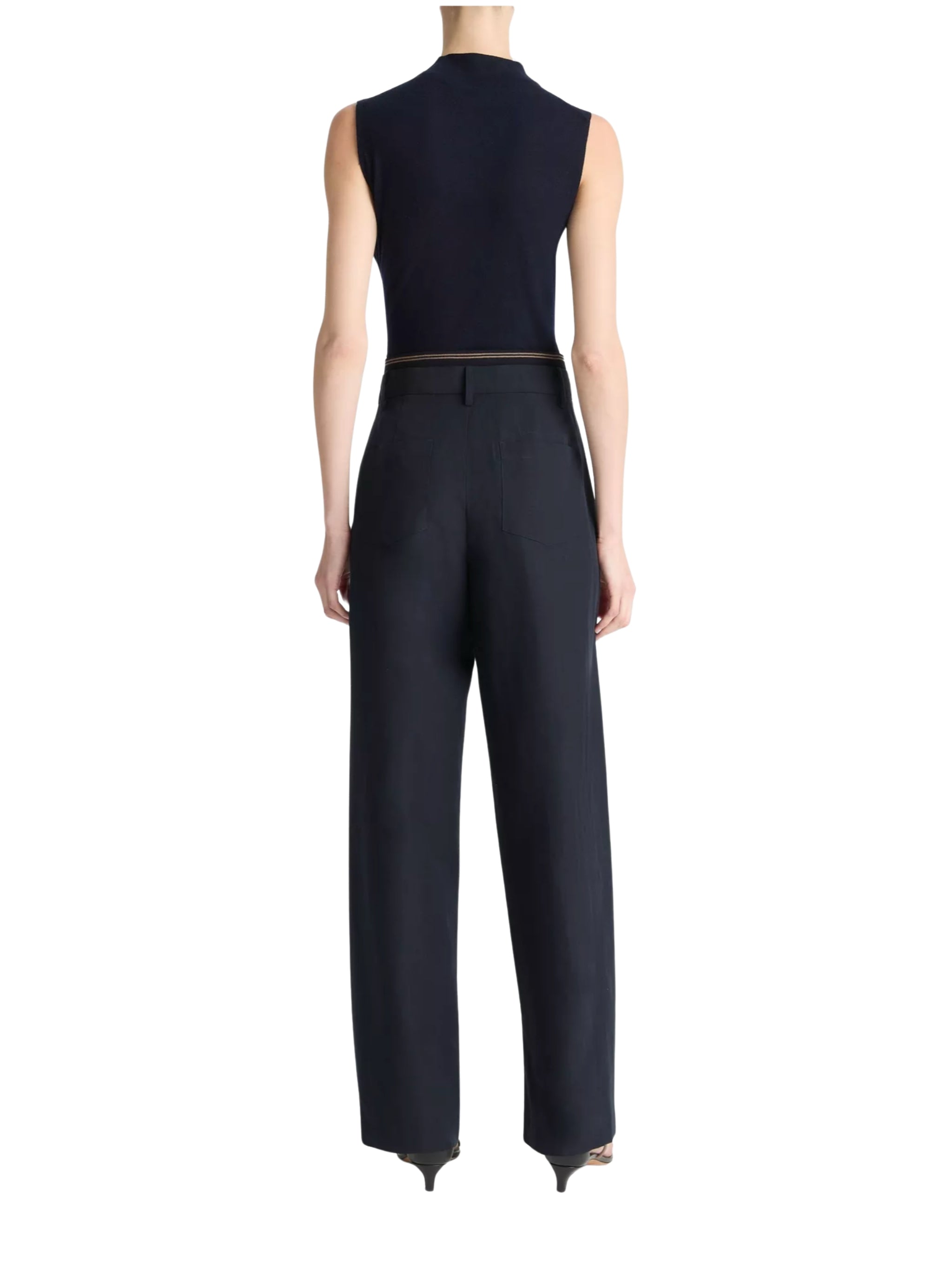 HIGH WAIST RIB TRIM TROUSER