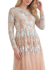 Wisteria dot long sleeve gown