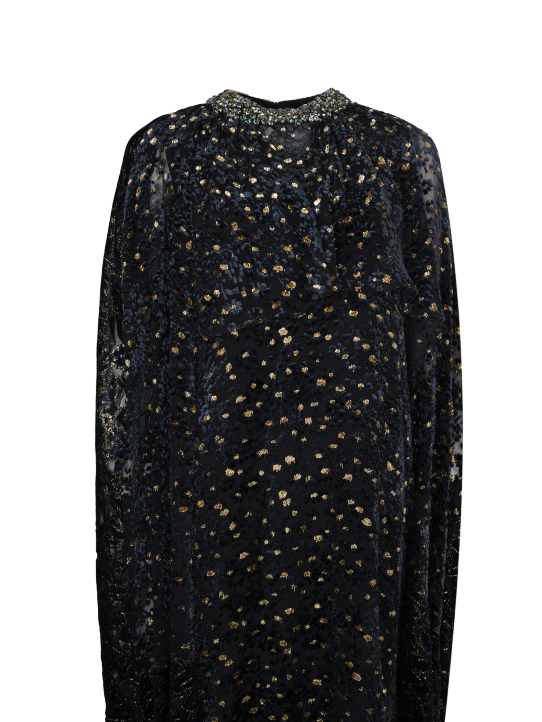 Imola beaded neckline fil coupe chiffon full length cape dress