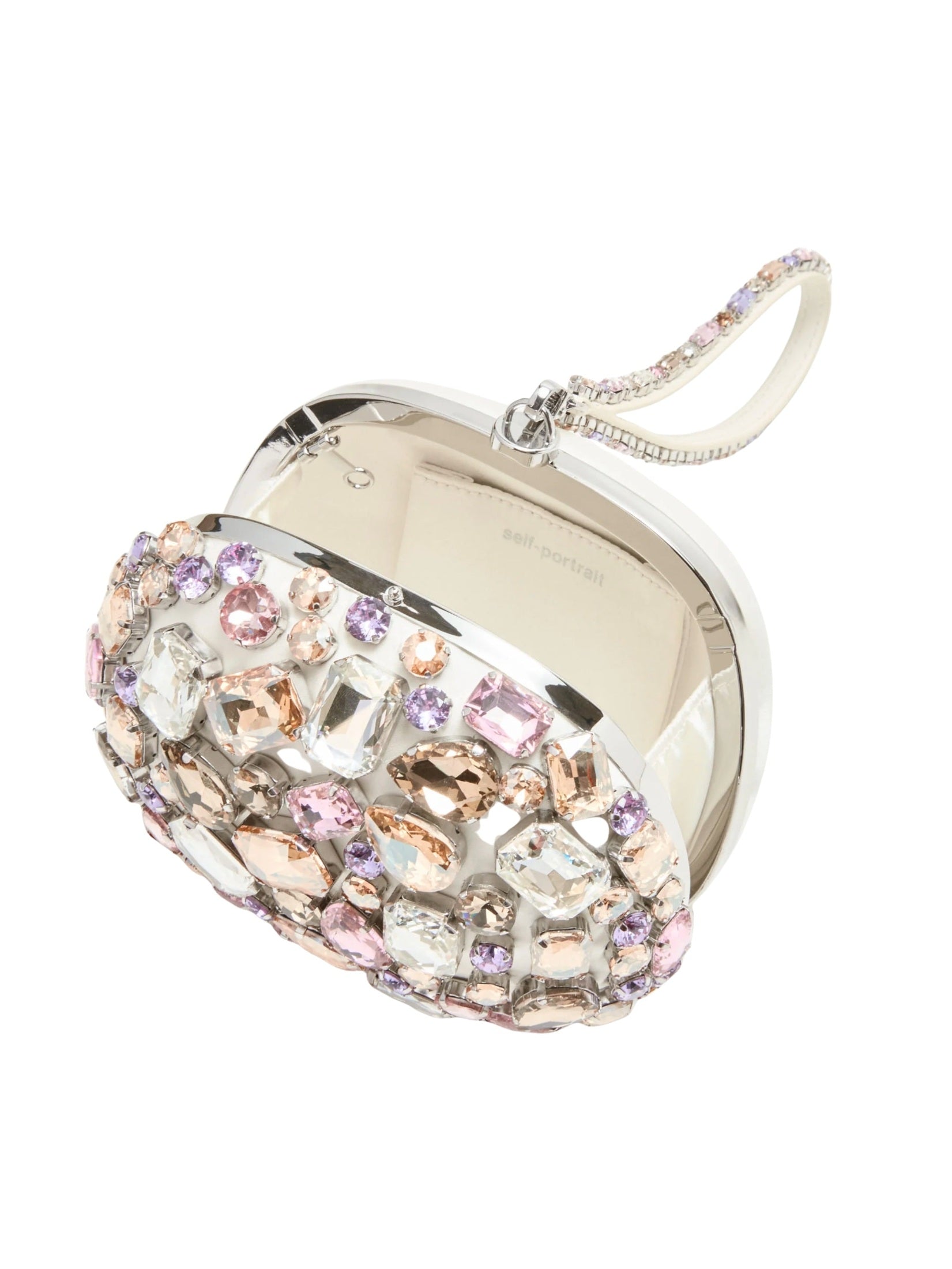Multi crystal embellished top handle clutch bag