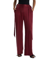 BURGUNDY BELTED PALAZZO TROUSERS