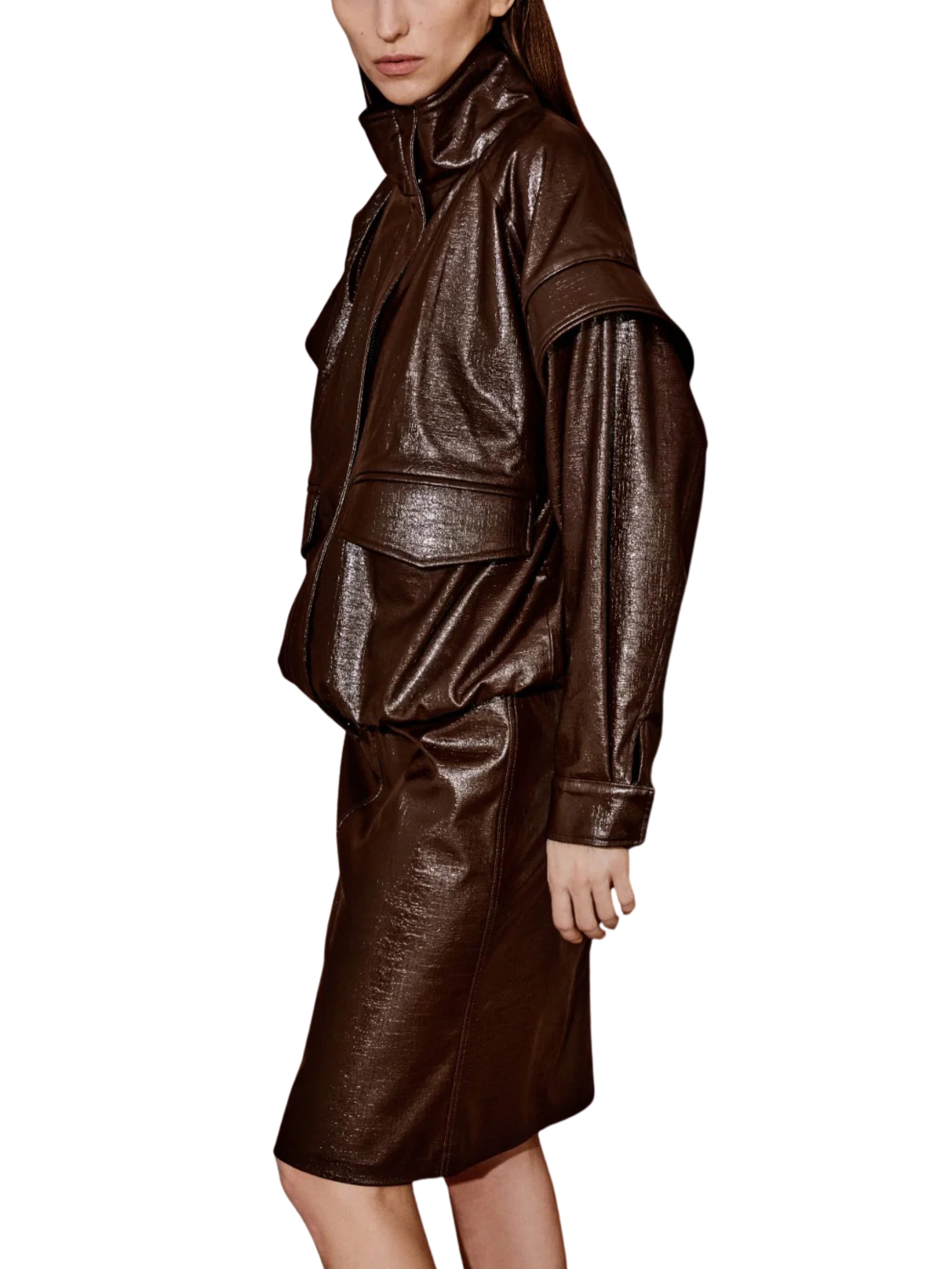 BROWN VEGAN LEATHER JACKET-VEST