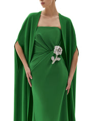 Maxi dress with cape and rose