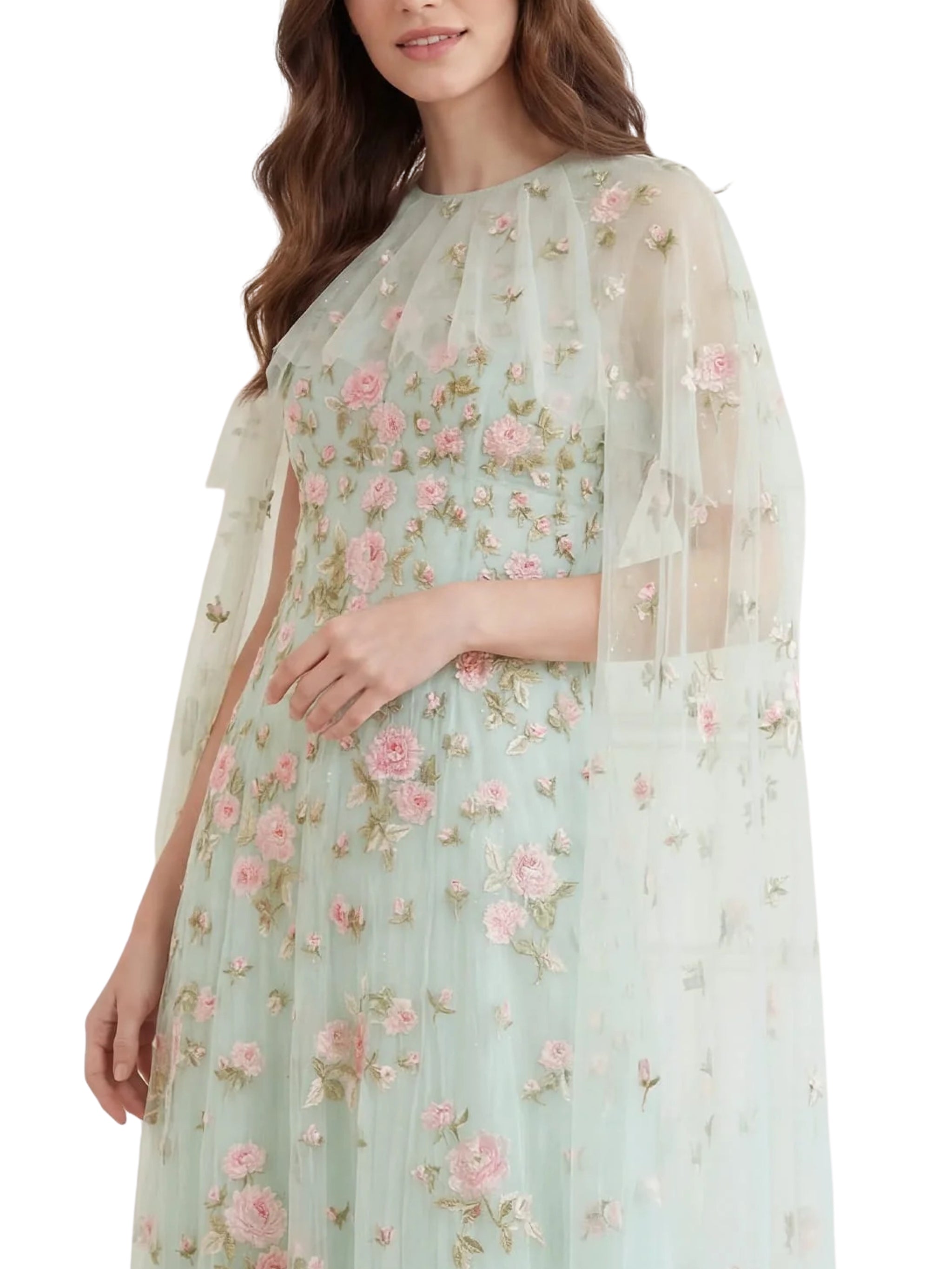 Rose bloom cape gown