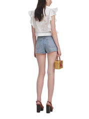 White Ramie Lace Frill Top