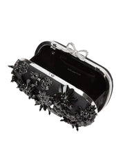 Black Satin Floral Crystal Clutch Bag