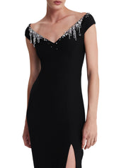 Lucrezia Long Dress in Black with Smoke/crystal