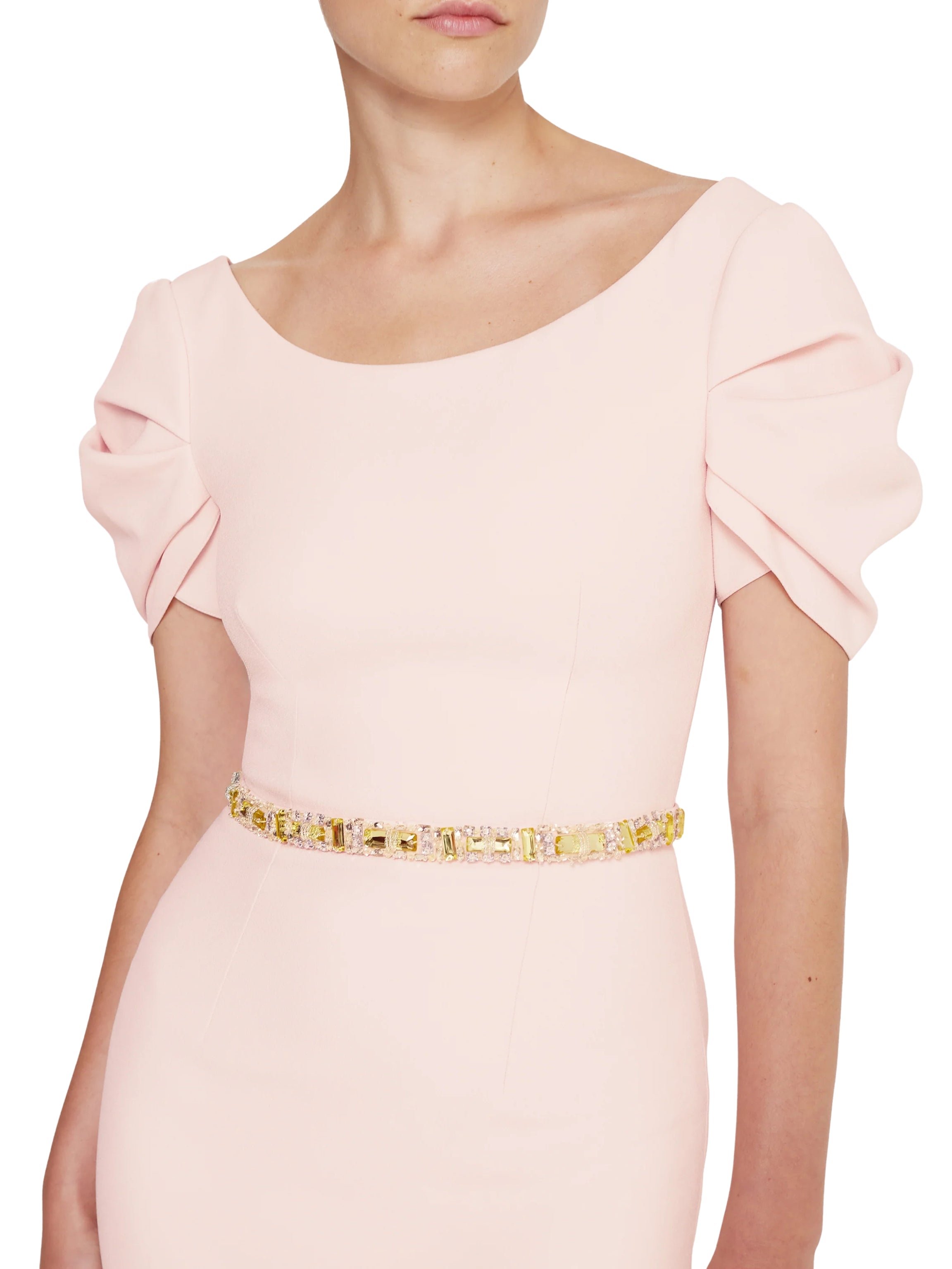 Vanna Long Dress in Pale Pink with Gold