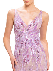 Bead embroidered long dress with scarf