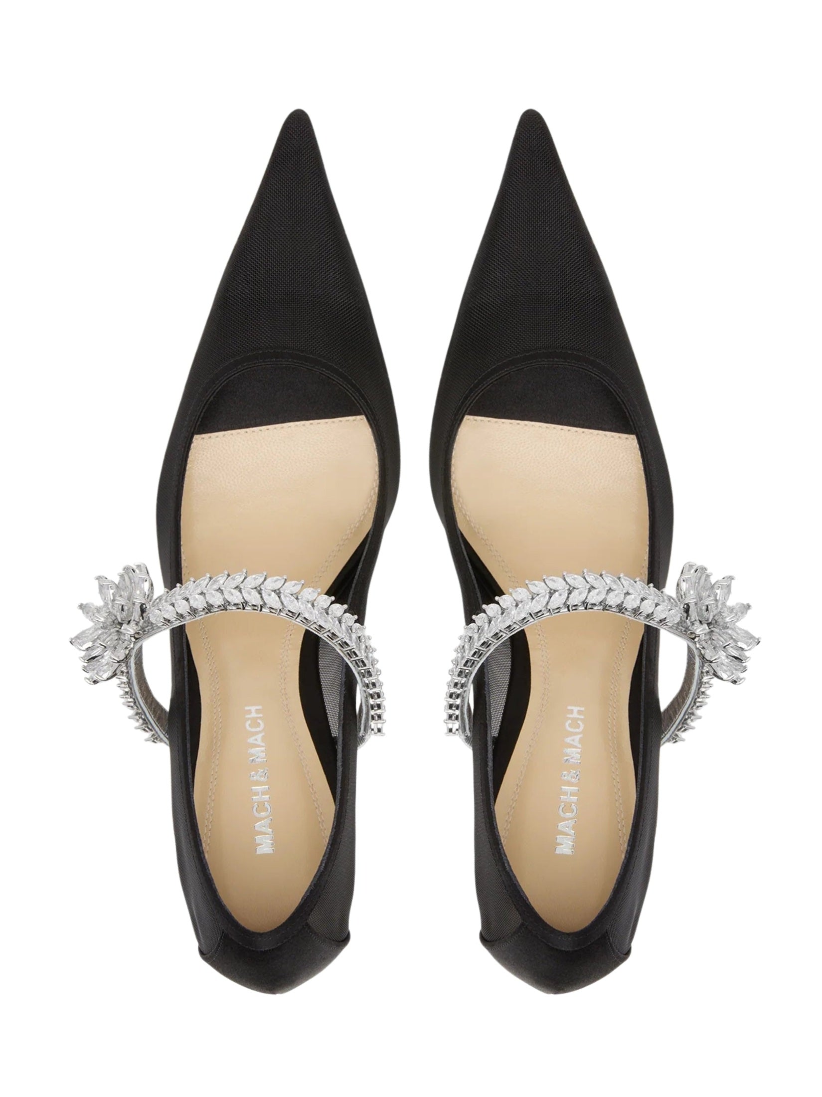 Lotus flower jewelled black mesh pumps (95mm)