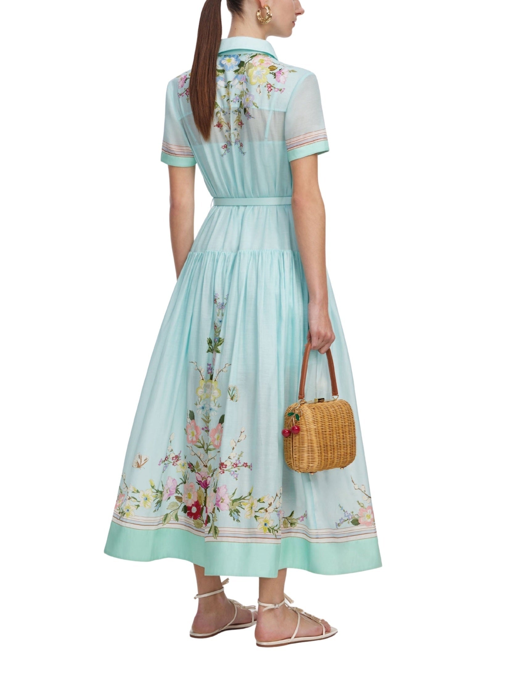 Mint floral organza midi dress