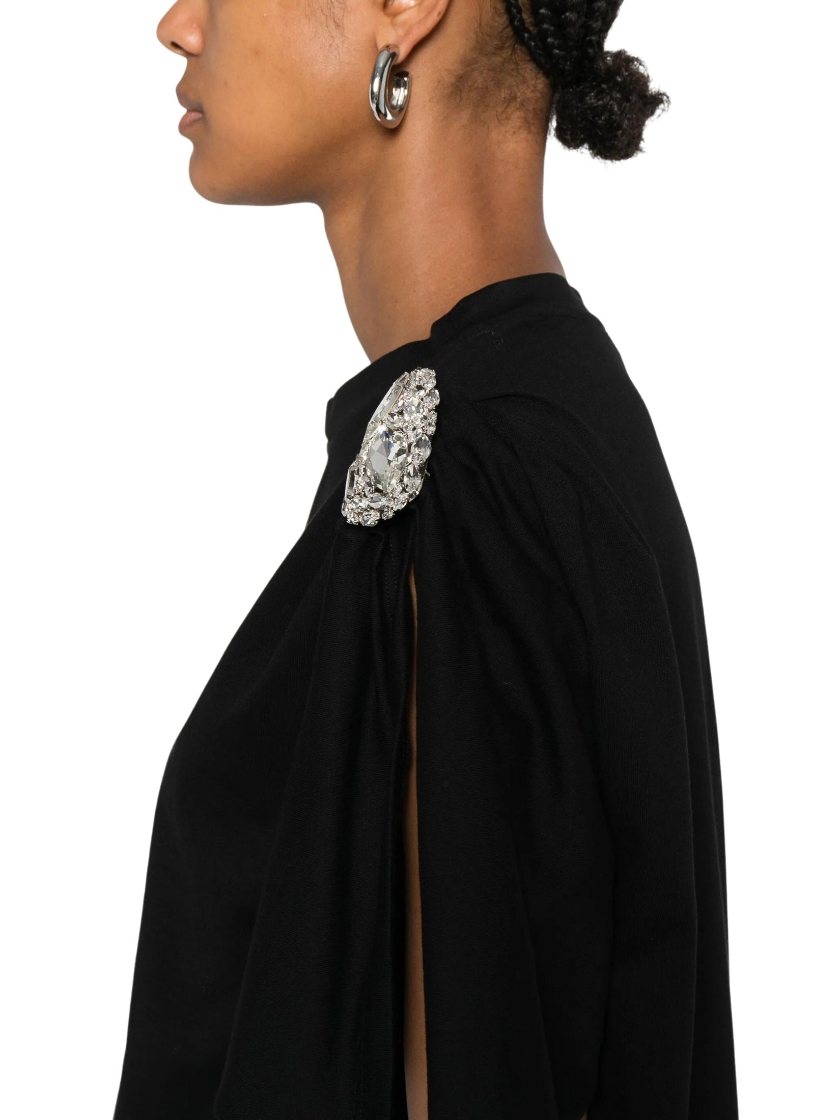 Crystal cluster asymmetrical short sleeve t-shirt
