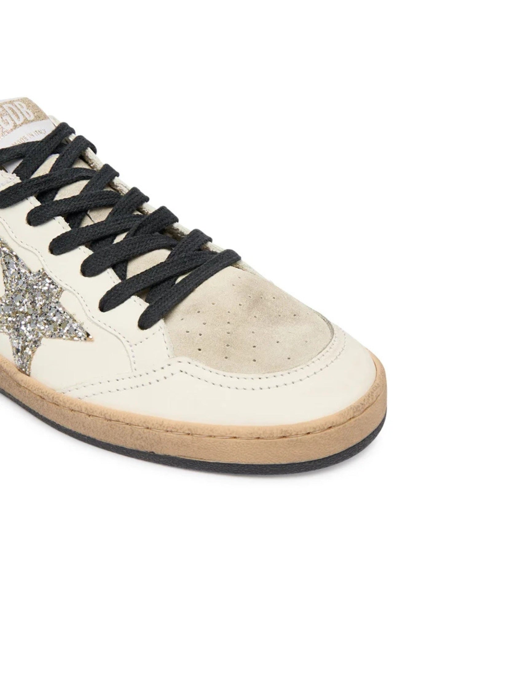 Ballstar leather upper suede tongue glitter star spur and heel