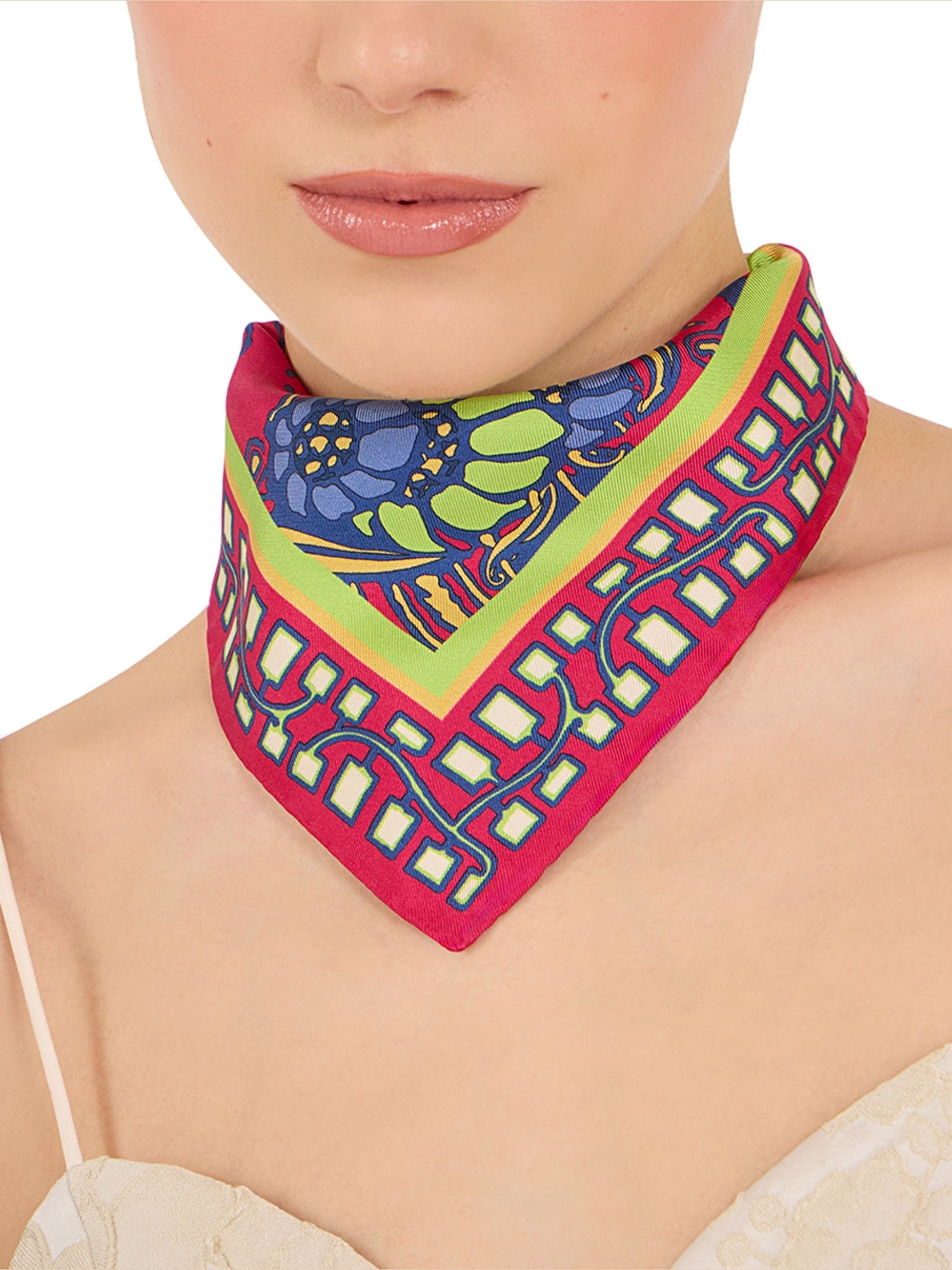 Mini foulard lemuria placée pink in silk twill (45x45)