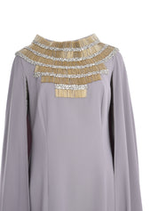 CREPE DRESS WITH EMBROIDERED NECKLINE