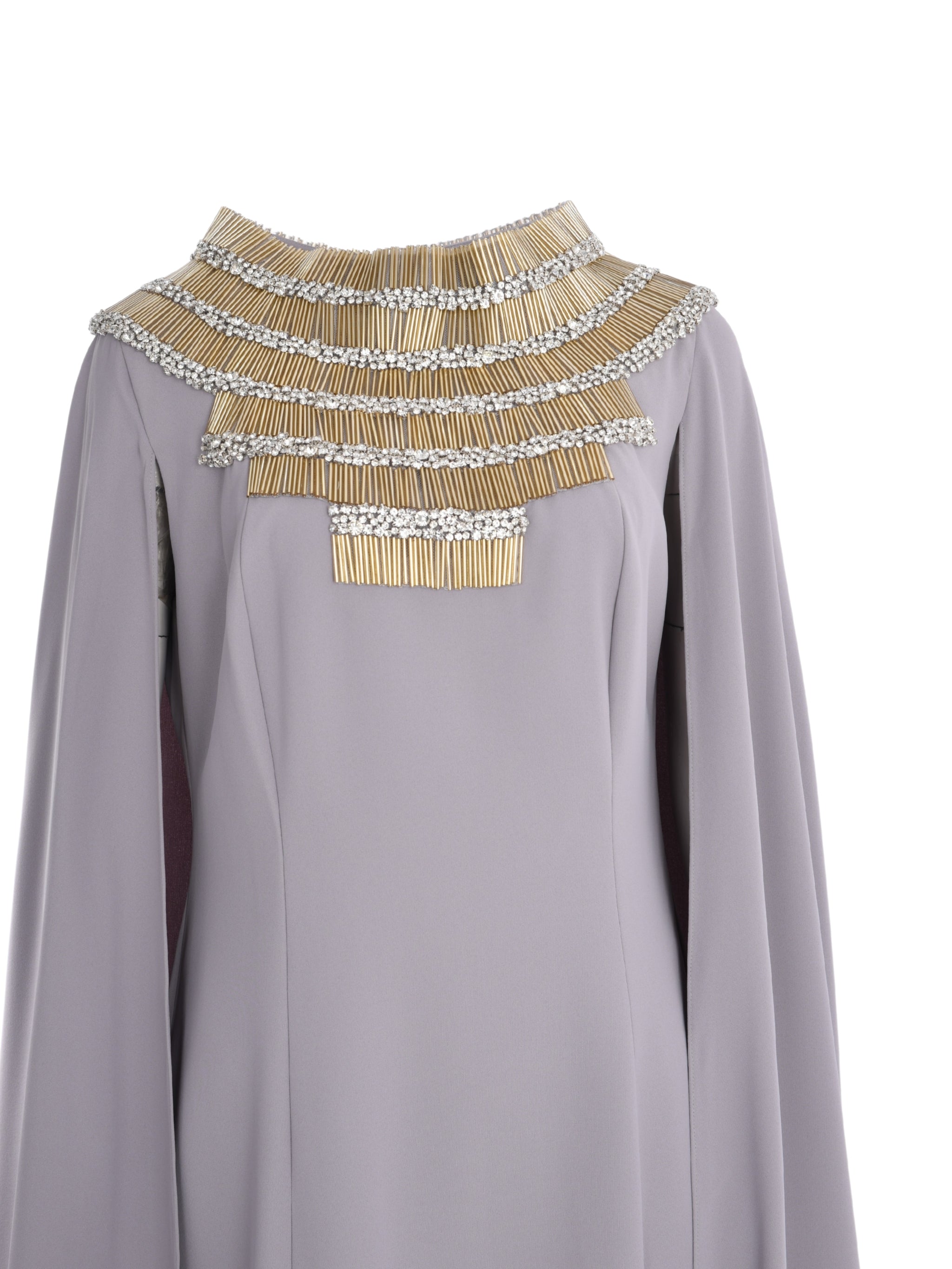 CREPE DRESS WITH EMBROIDERED NECKLINE