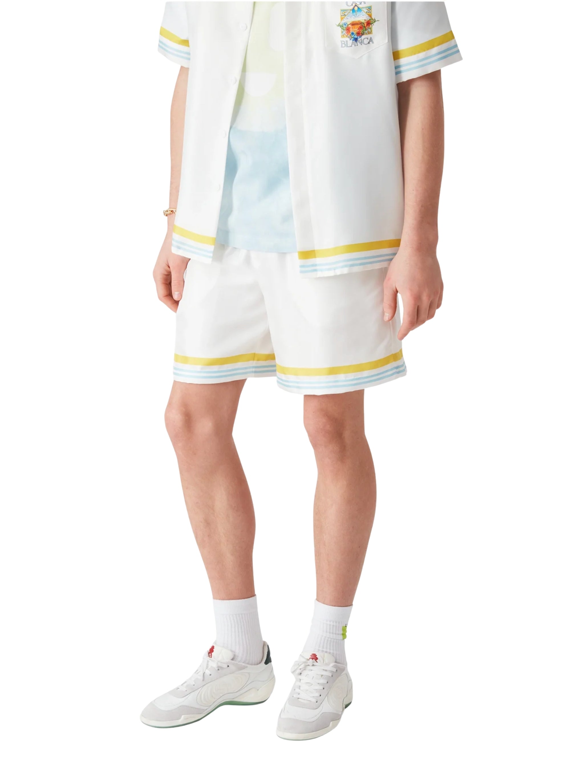 White Tennis Landscape Silk Shorts