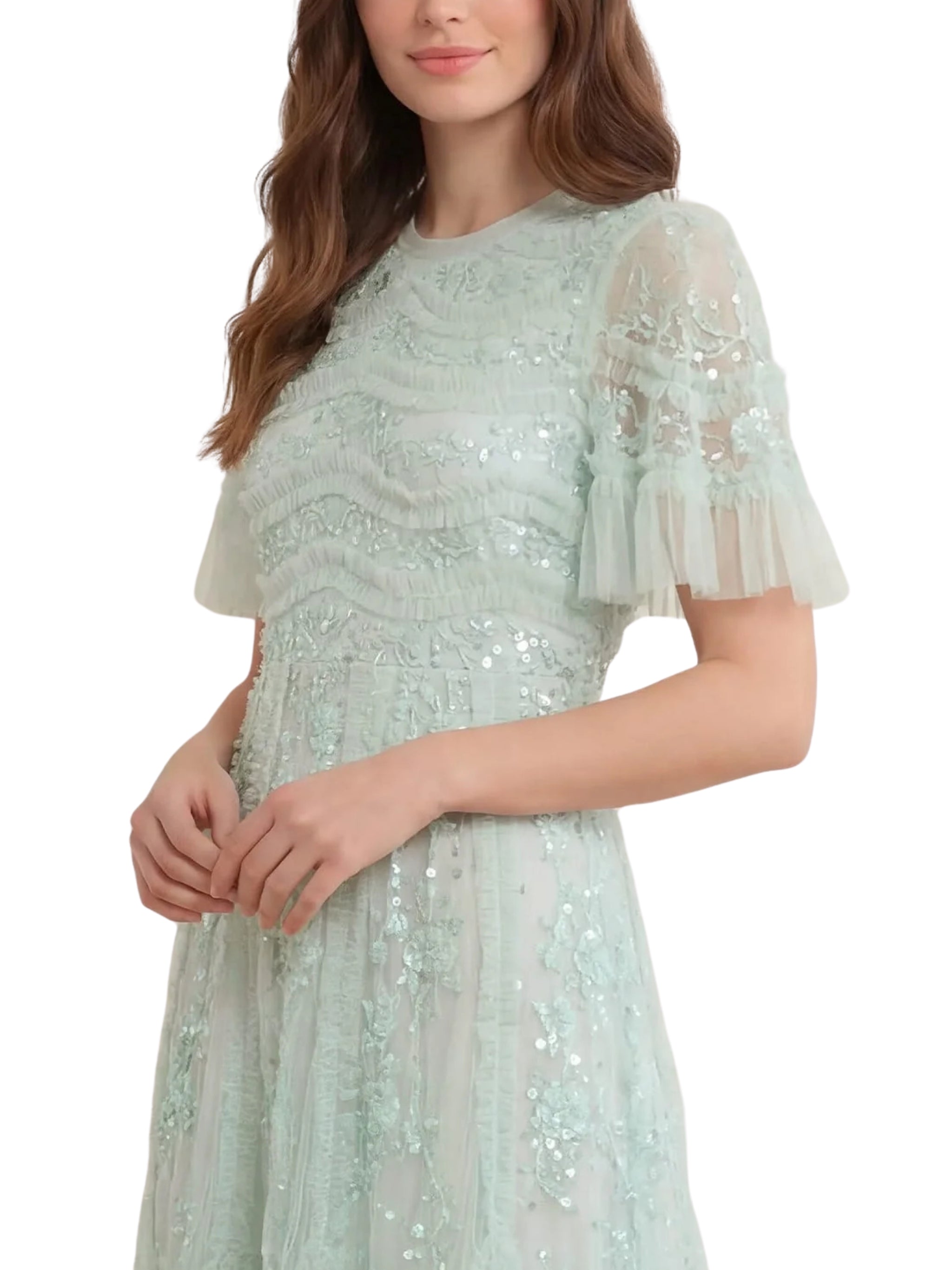 Gianna ruffle short sleeve ankle gown