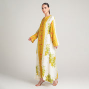 YELLOW MODAL PRINTED DRESS WITH SCARF