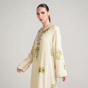 OLIVE COTTON DRESS WITH EMBROIDERY