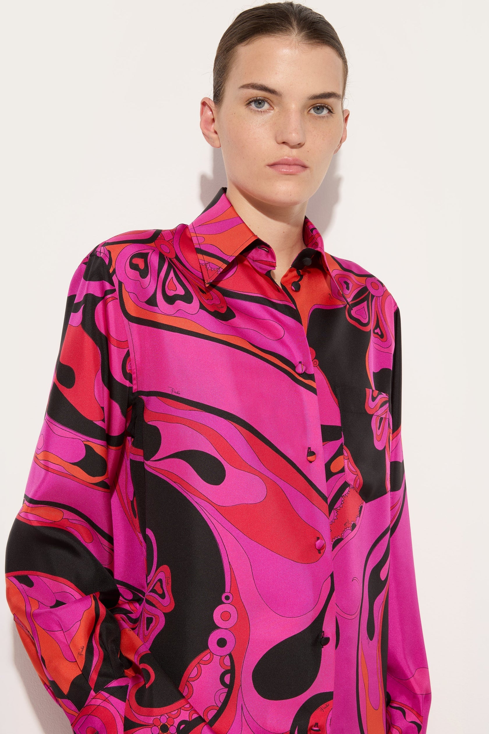 Orchidee print silk shirt