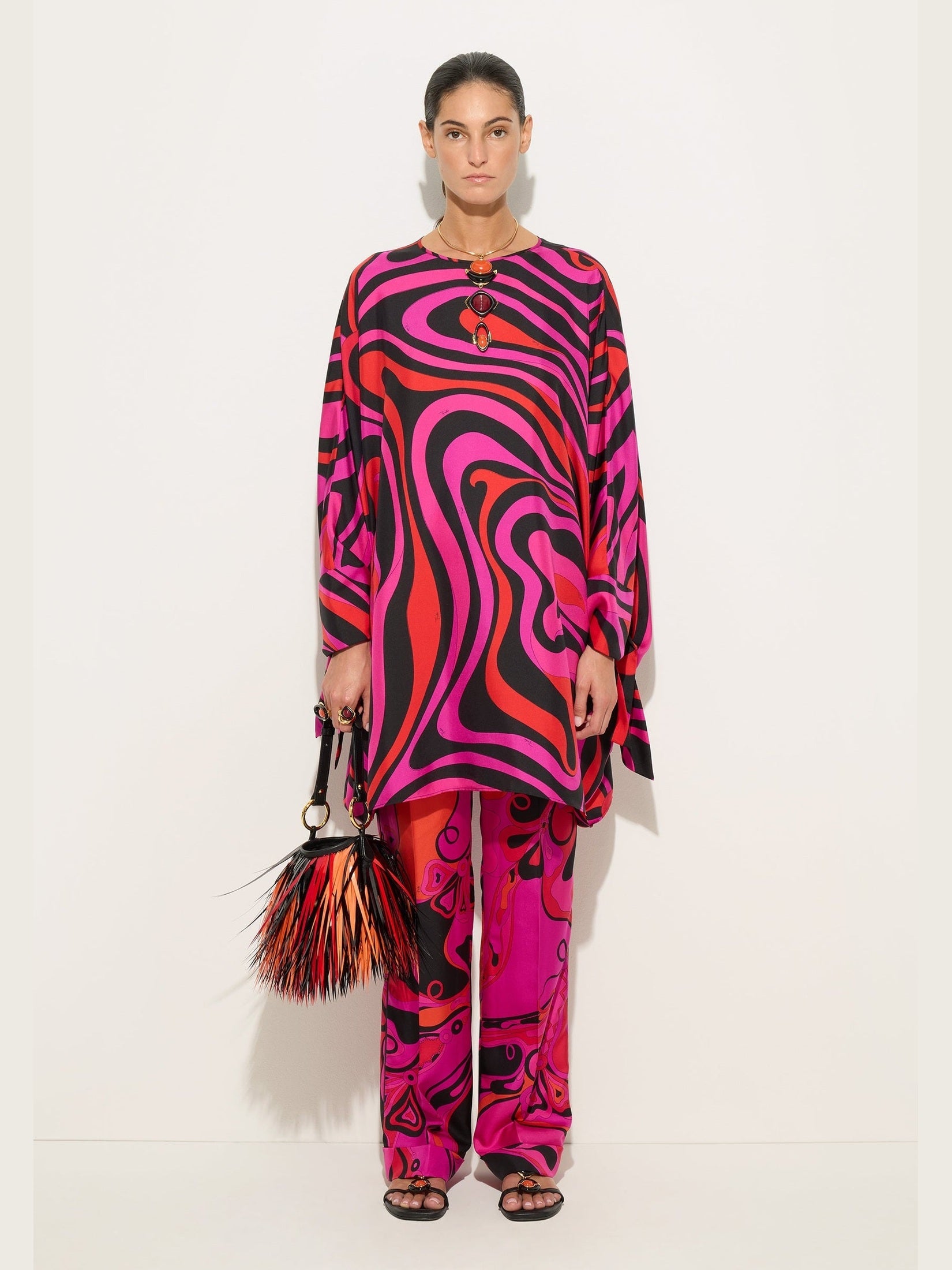 Marmo print silk kaftan
