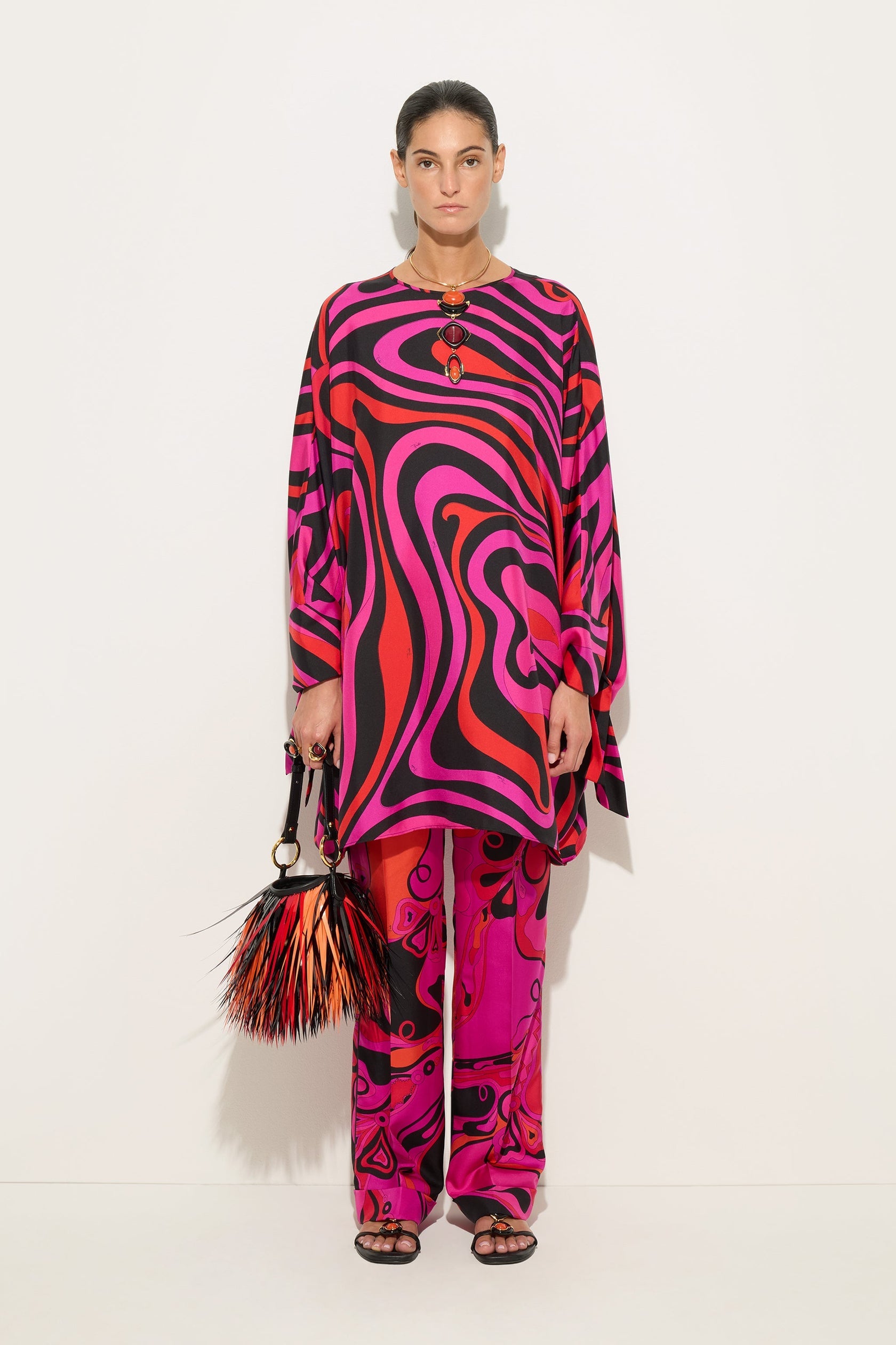 Marmo print silk kaftan