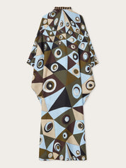 Occhi print silk kaftan with embroidery