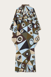 Occhi print silk kaftan with embroidery