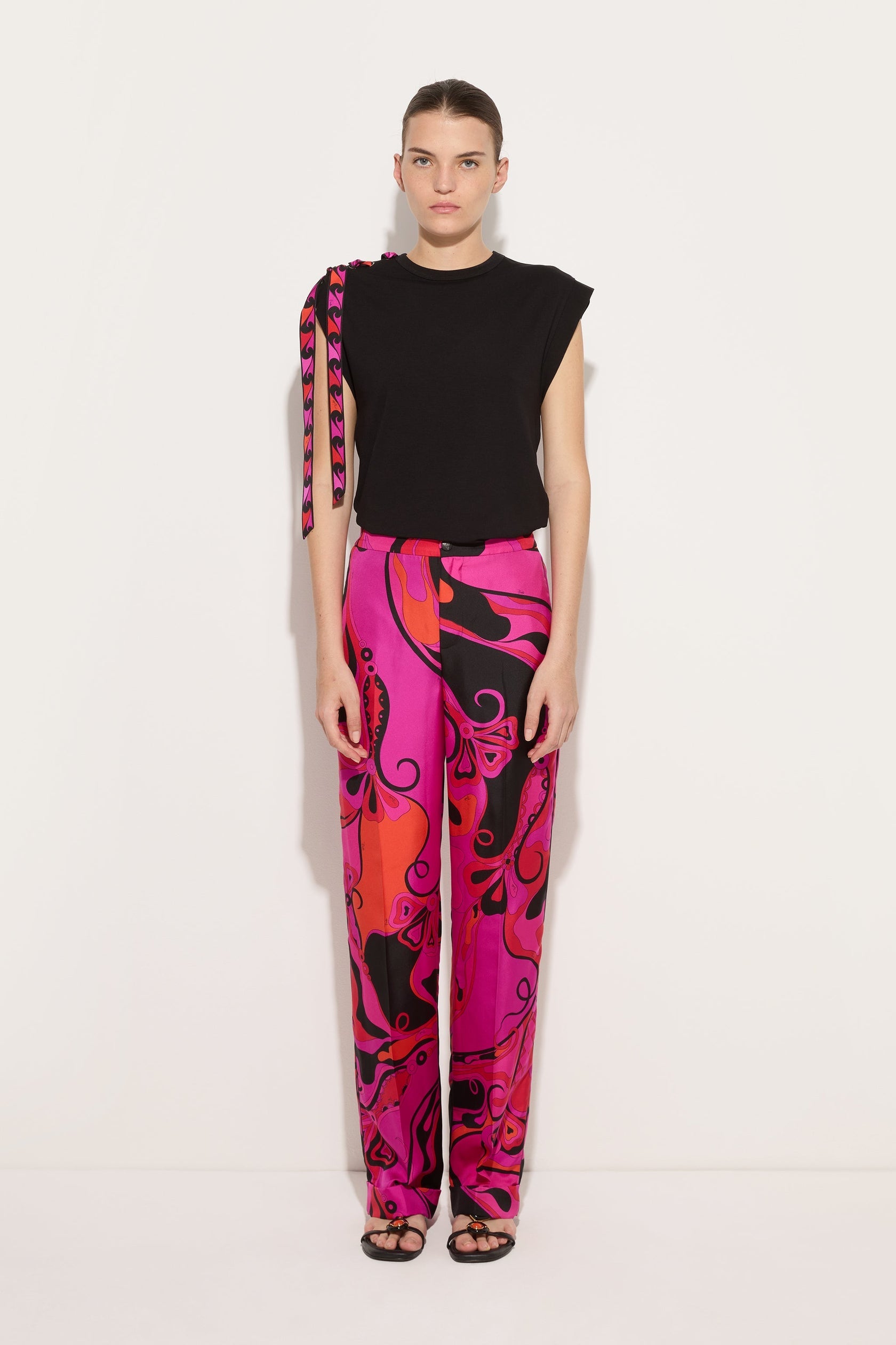 Orchidee print silk pants