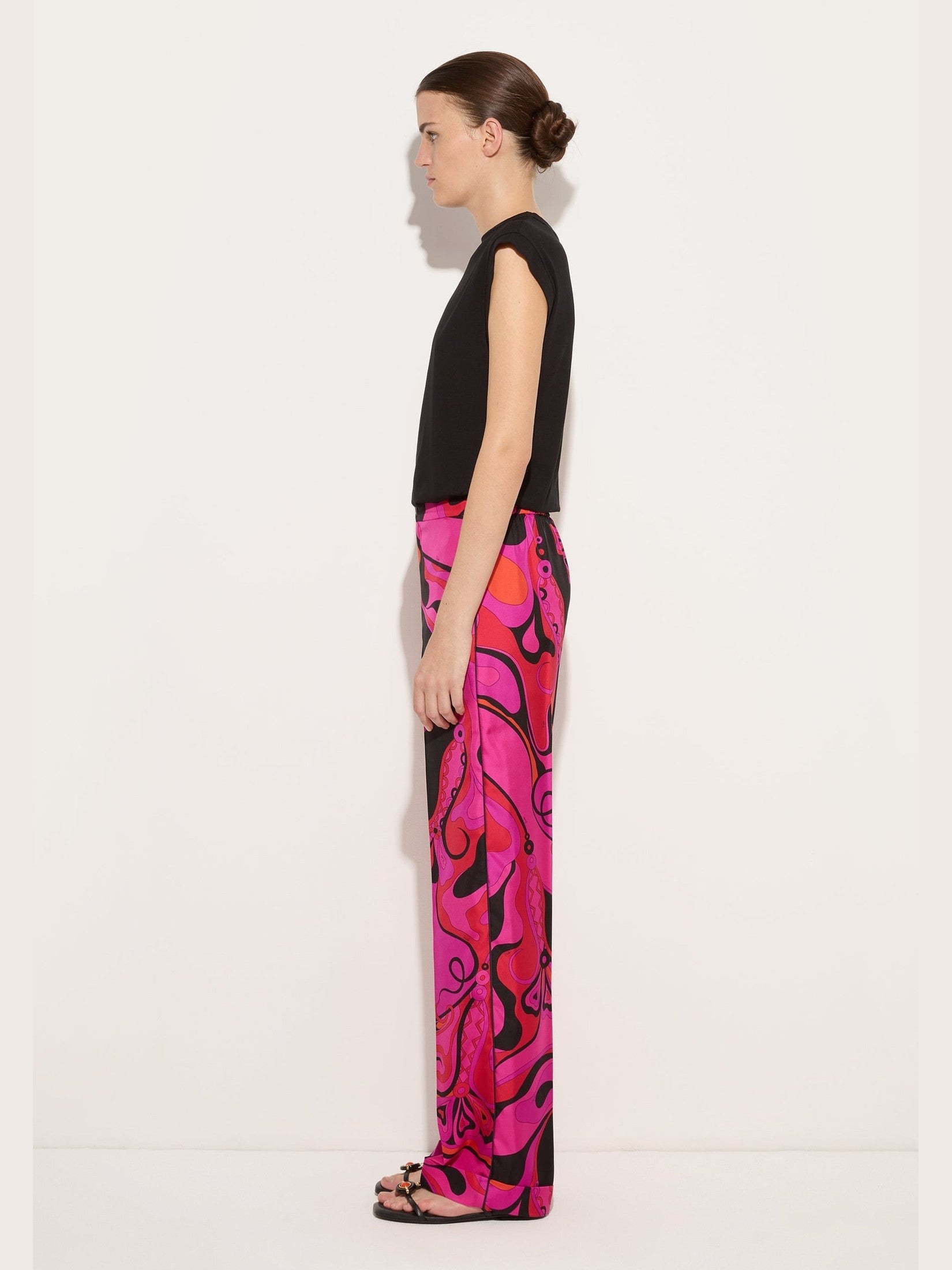 Orchidee print silk pants