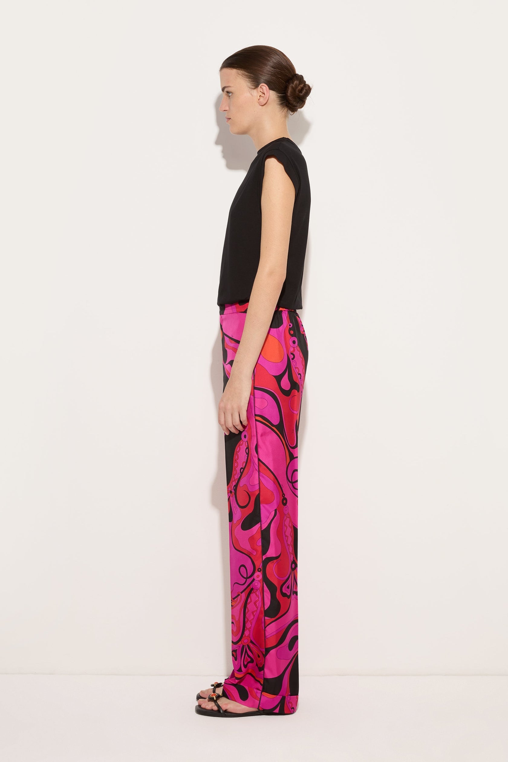 Orchidee print silk pants