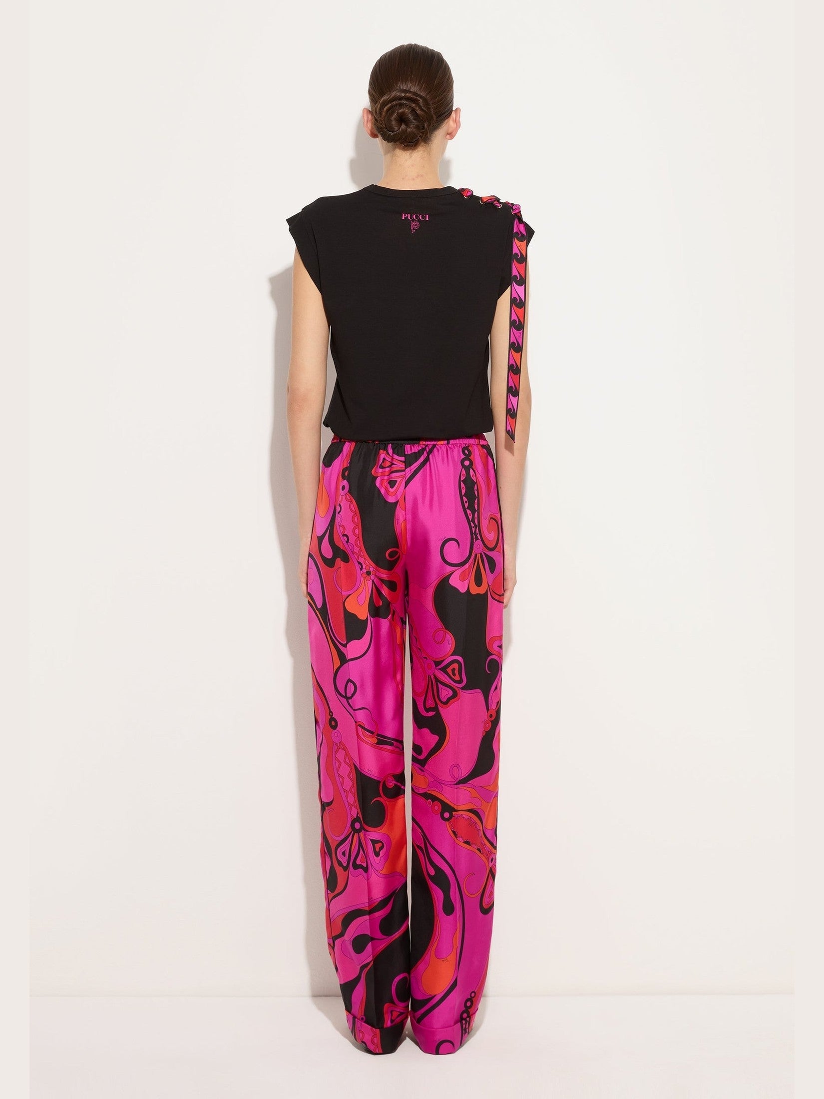 Orchidee print silk pants