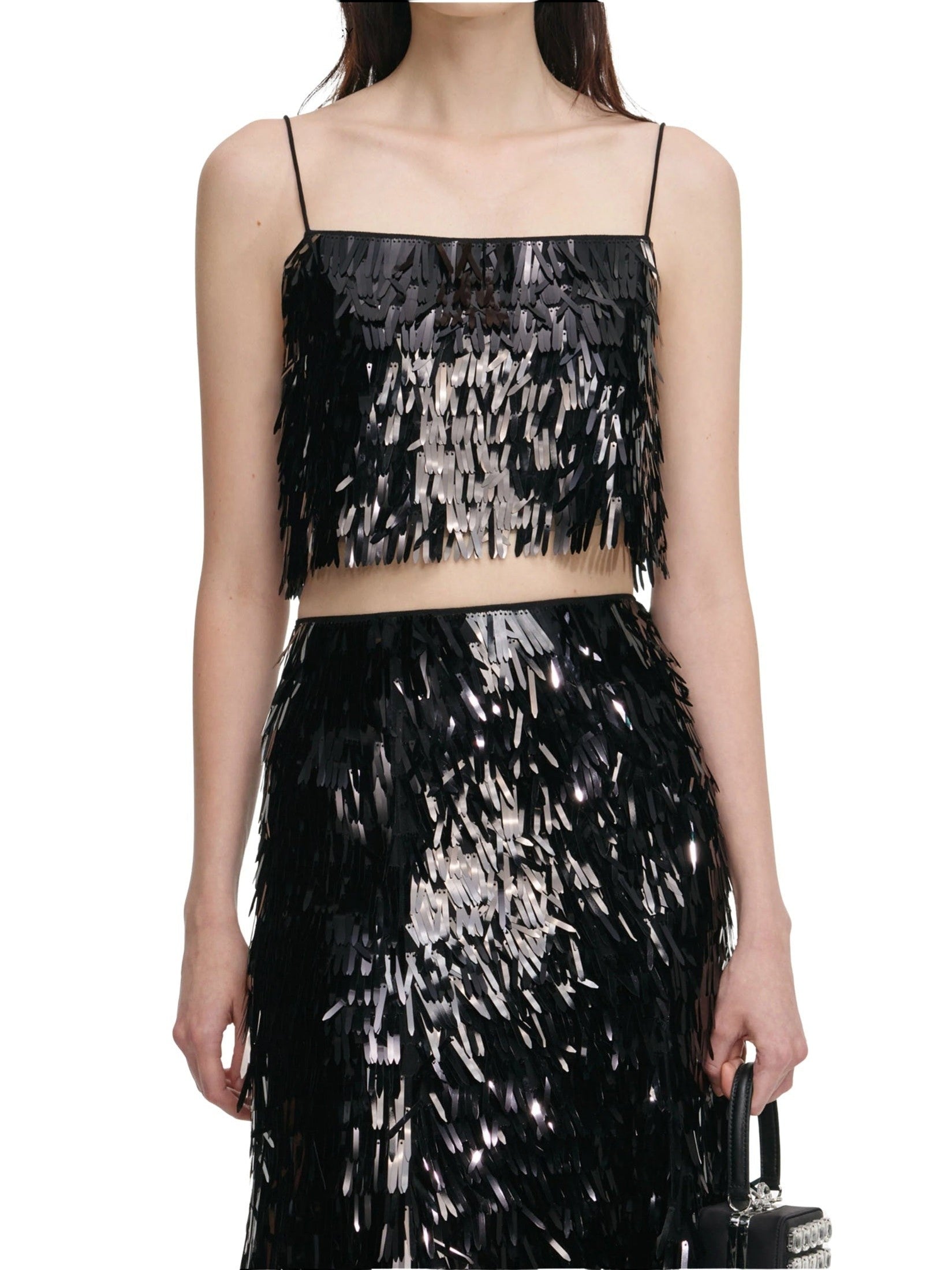 Black sequin midi skirt