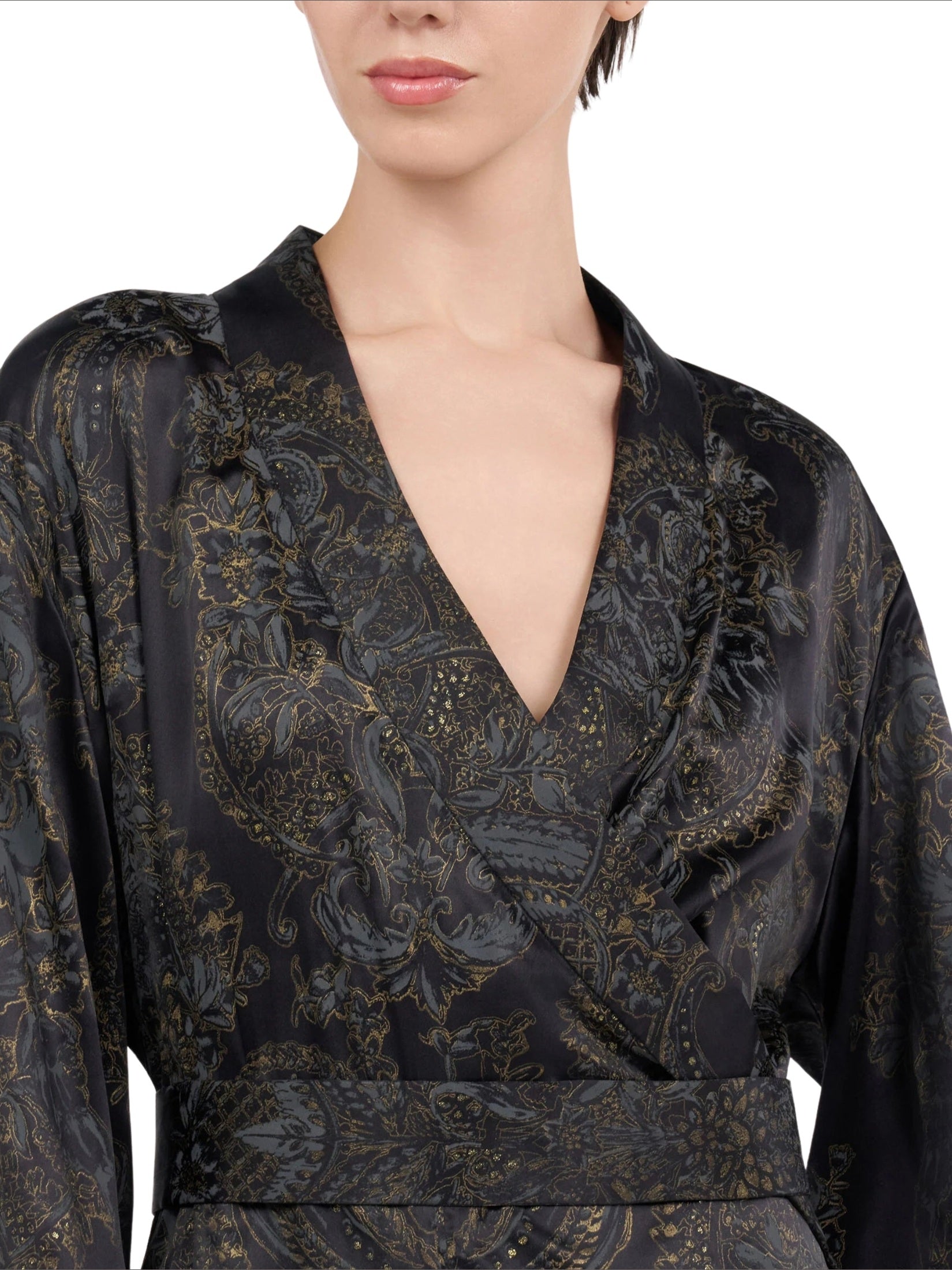 Ornamental black silk kimono dress